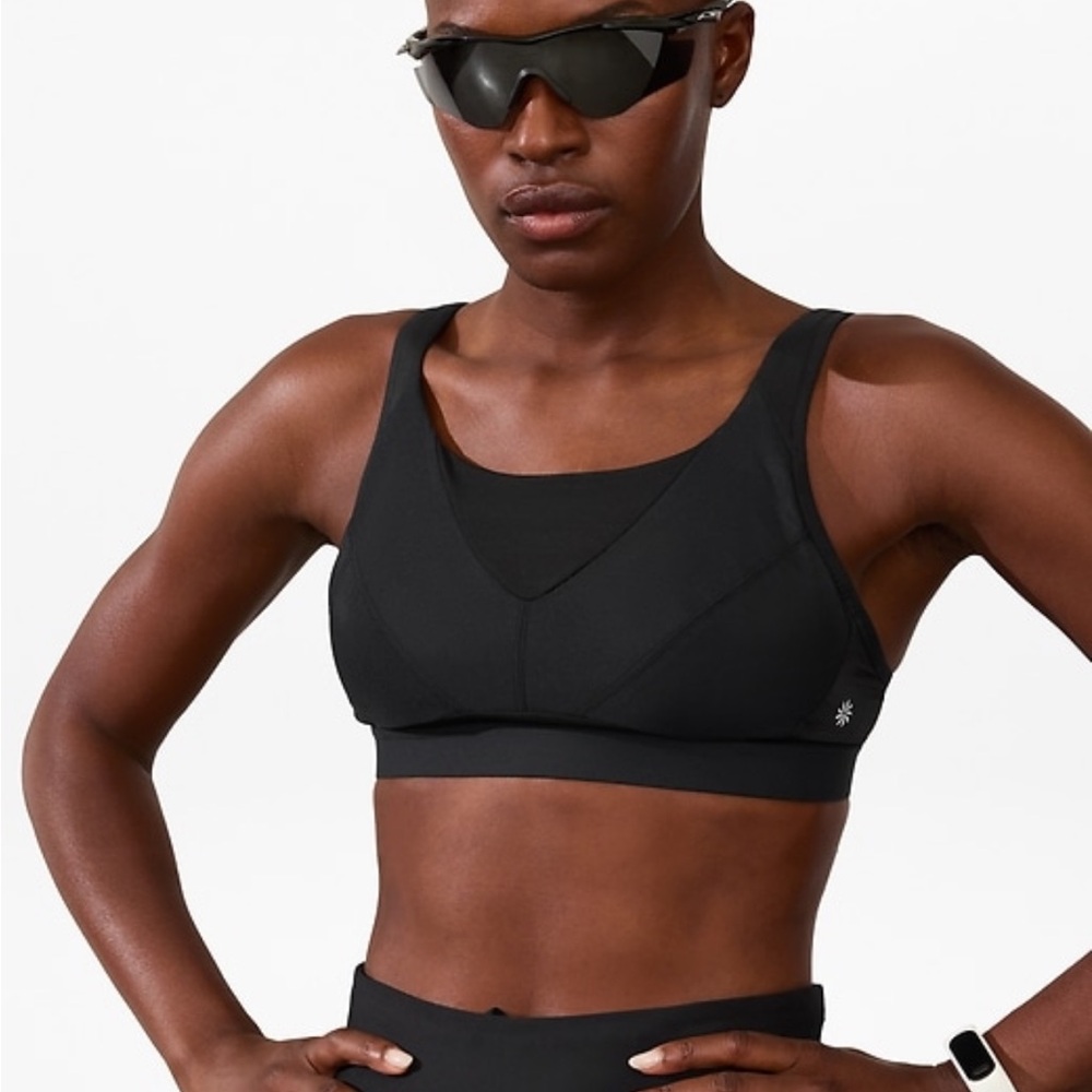 Athleta Black Sports Bra with Moisture-Wicking Fabric.